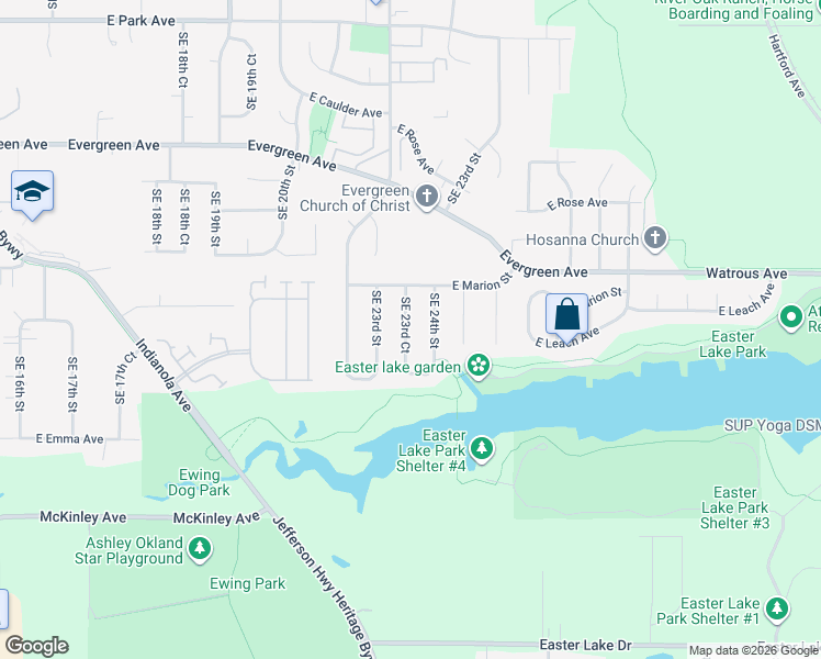 map of restaurants, bars, coffee shops, grocery stores, and more near 4112 Southeast 24th Street in Des Moines