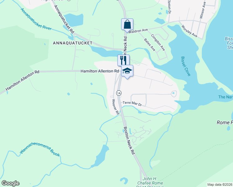 map of restaurants, bars, coffee shops, grocery stores, and more near 901 Boston Neck Road in North Kingstown