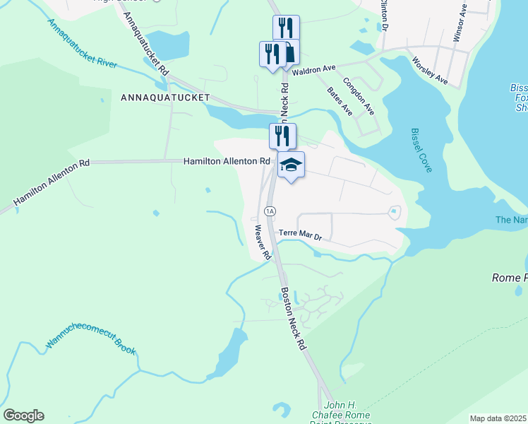 map of restaurants, bars, coffee shops, grocery stores, and more near 901 Boston Neck Road in North Kingstown
