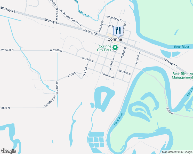 map of restaurants, bars, coffee shops, grocery stores, and more near 2225 North 4000 West in Corinne