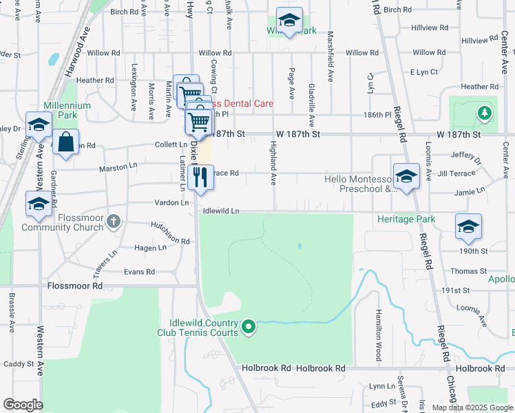 map of restaurants, bars, coffee shops, grocery stores, and more near 1841 Terrace Road in Homewood