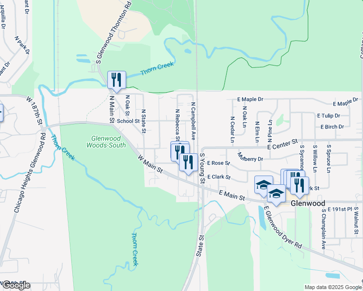 map of restaurants, bars, coffee shops, grocery stores, and more near 3 North Rebecca Street in Glenwood