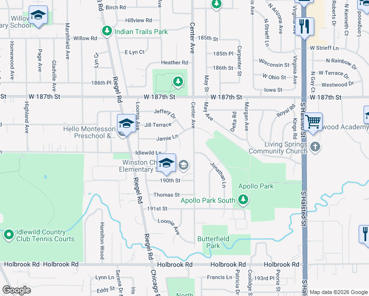 map of restaurants, bars, coffee shops, grocery stores, and more near 18829 Jamie Court in Homewood