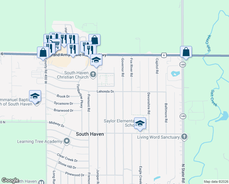 map of restaurants, bars, coffee shops, grocery stores, and more near 799 Heritage Road in Valparaiso