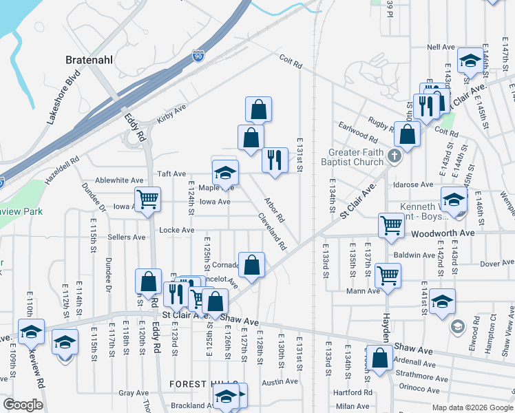 map of restaurants, bars, coffee shops, grocery stores, and more near 393 Arbor Road in Cleveland