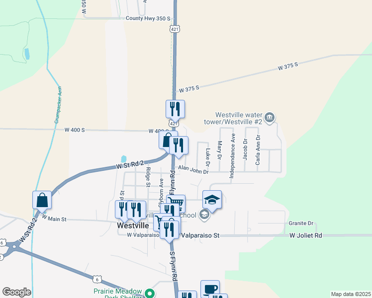 map of restaurants, bars, coffee shops, grocery stores, and more near 1 Parkman Drive in Westville
