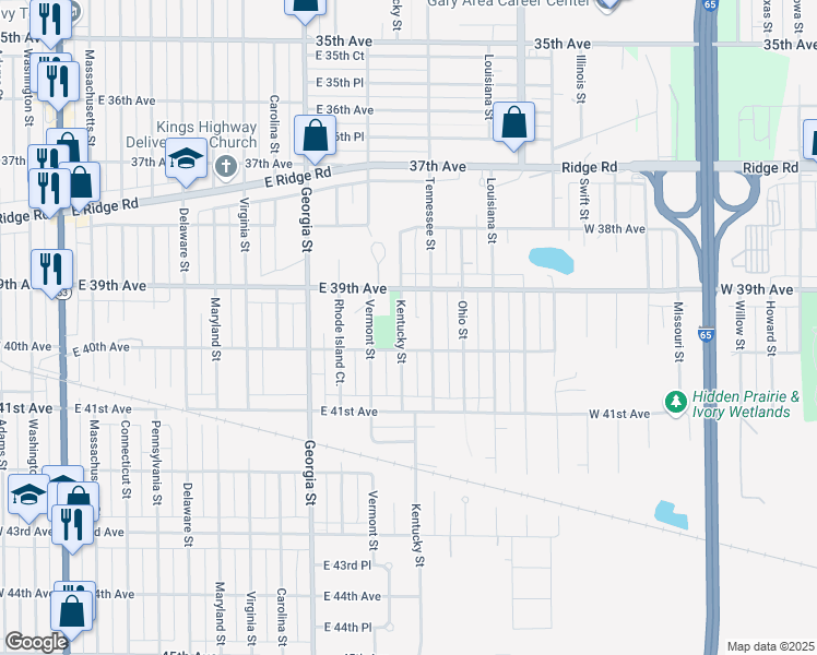 map of restaurants, bars, coffee shops, grocery stores, and more near 3919 Kentucky Street in Gary