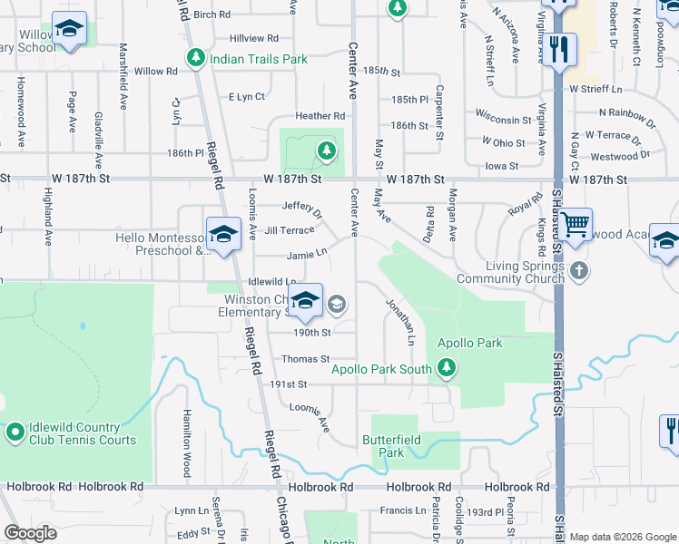 map of restaurants, bars, coffee shops, grocery stores, and more near 18829 Jamie Court in Homewood