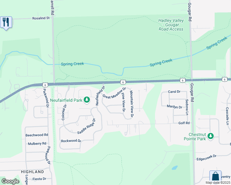 map of restaurants, bars, coffee shops, grocery stores, and more near 2721 Great Meadow Drive in Joliet