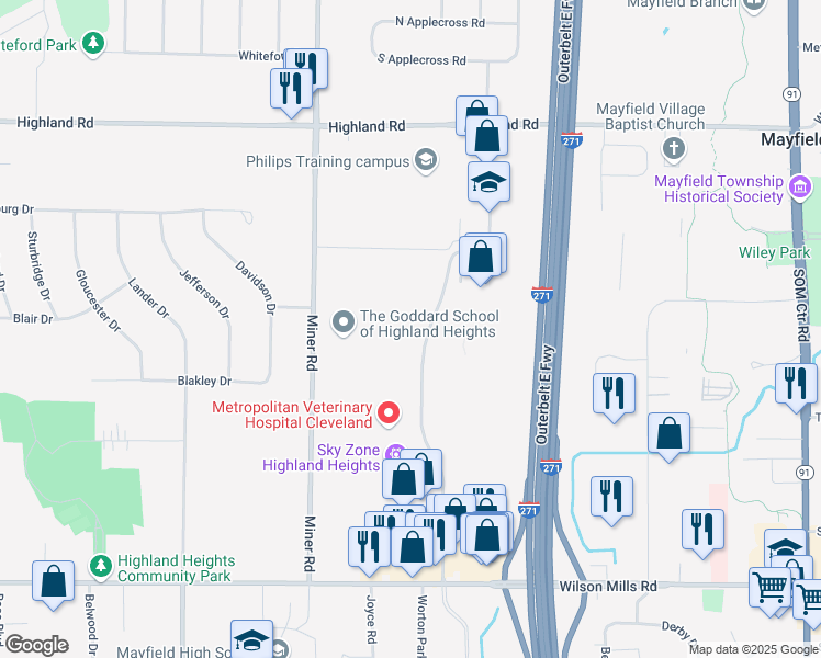 map of restaurants, bars, coffee shops, grocery stores, and more near 670 Alpha Drive in Highland Heights