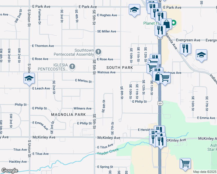 map of restaurants, bars, coffee shops, grocery stores, and more near 605 Watrous Avenue in Des Moines