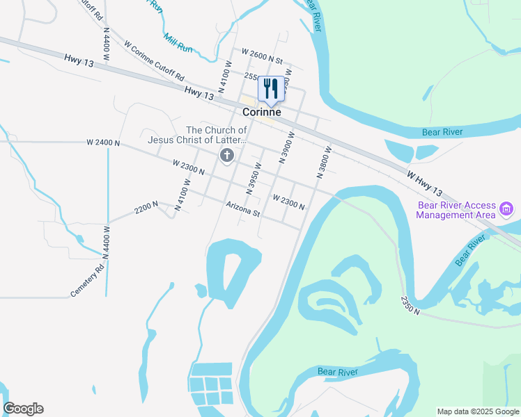 map of restaurants, bars, coffee shops, grocery stores, and more near 2275 North 3900 West in Corinne
