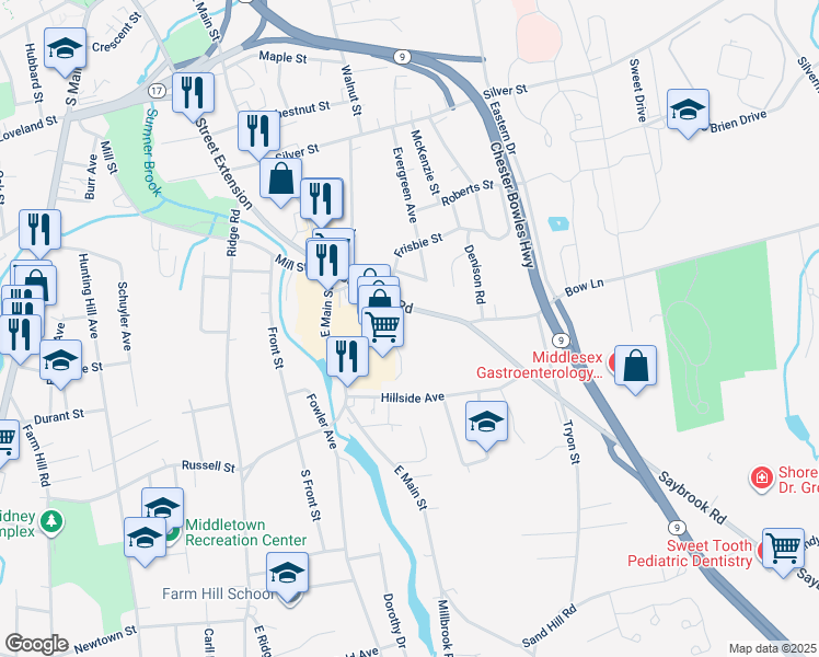 map of restaurants, bars, coffee shops, grocery stores, and more near 113 Saybrook Road in Middletown