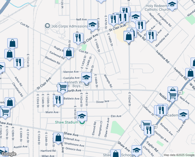 map of restaurants, bars, coffee shops, grocery stores, and more near 14700 Coit Road in Cleveland