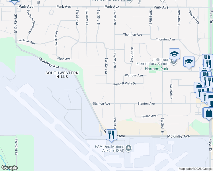 map of restaurants, bars, coffee shops, grocery stores, and more near 3111 Summit Vista Drive in Des Moines