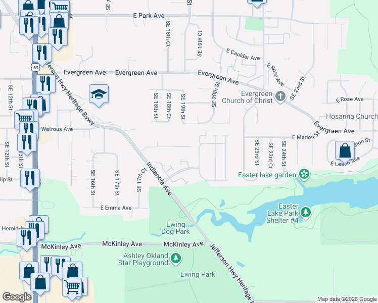 map of restaurants, bars, coffee shops, grocery stores, and more near 4050 Windsor Place in Des Moines