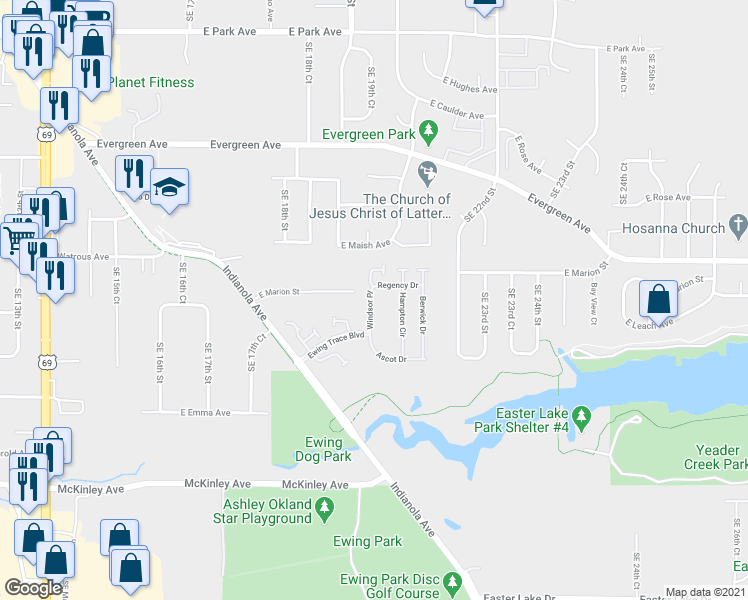 map of restaurants, bars, coffee shops, grocery stores, and more near 4141 Windsor Place in Des Moines