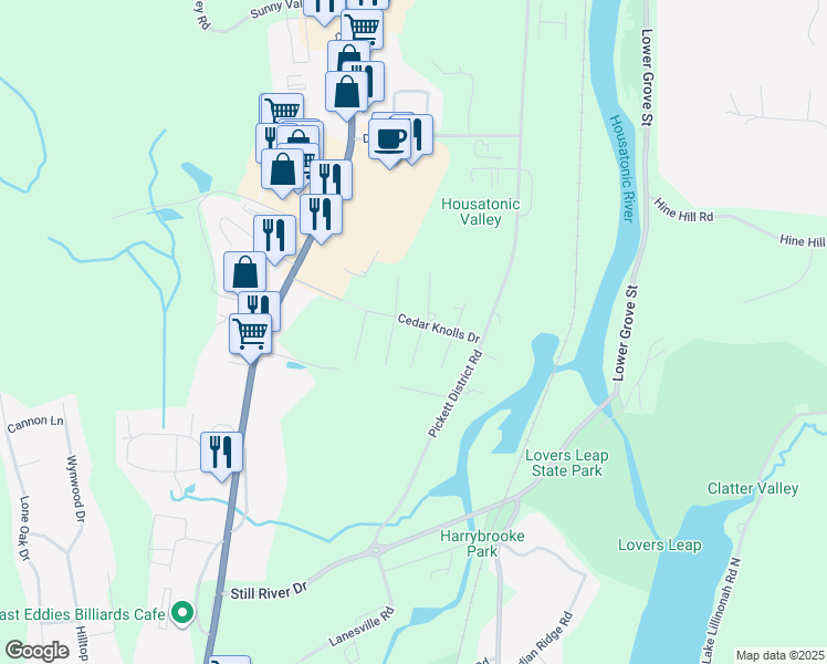 map of restaurants, bars, coffee shops, grocery stores, and more near 1 Glenwood Road in New Milford