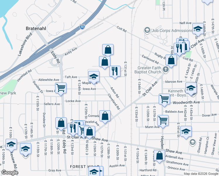 map of restaurants, bars, coffee shops, grocery stores, and more near 393 Arbor Road in Cleveland