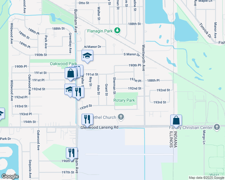 map of restaurants, bars, coffee shops, grocery stores, and more near 19202 Sherman Street in Lansing