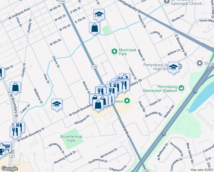map of restaurants, bars, coffee shops, grocery stores, and more near 1055 Louisiana Avenue in Perrysburg