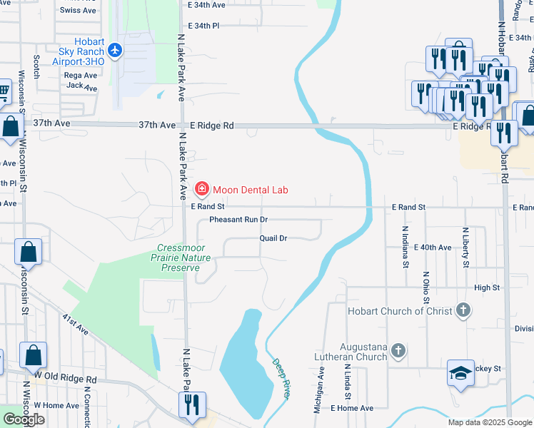 map of restaurants, bars, coffee shops, grocery stores, and more near 430 Pheasant Run Drive in Hobart