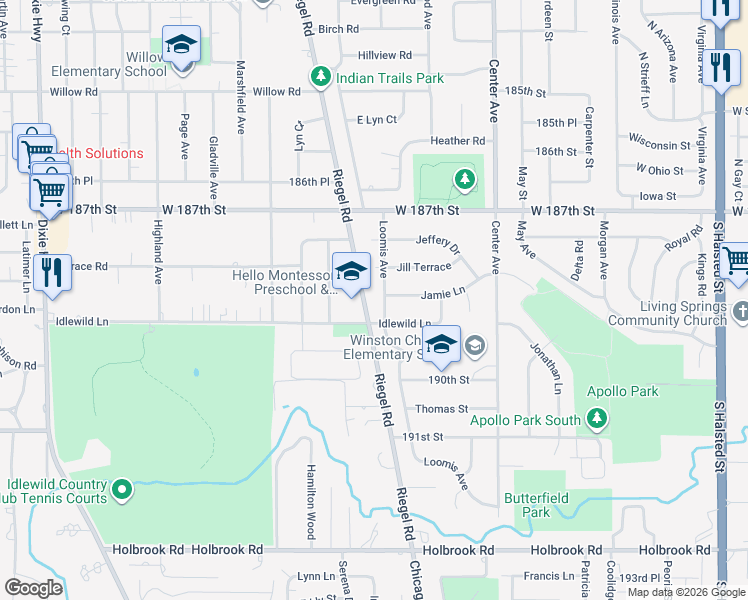 map of restaurants, bars, coffee shops, grocery stores, and more near 18822 Loomis Avenue in Homewood
