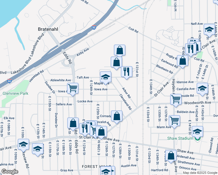 map of restaurants, bars, coffee shops, grocery stores, and more near 386 Cleveland Road in Cleveland