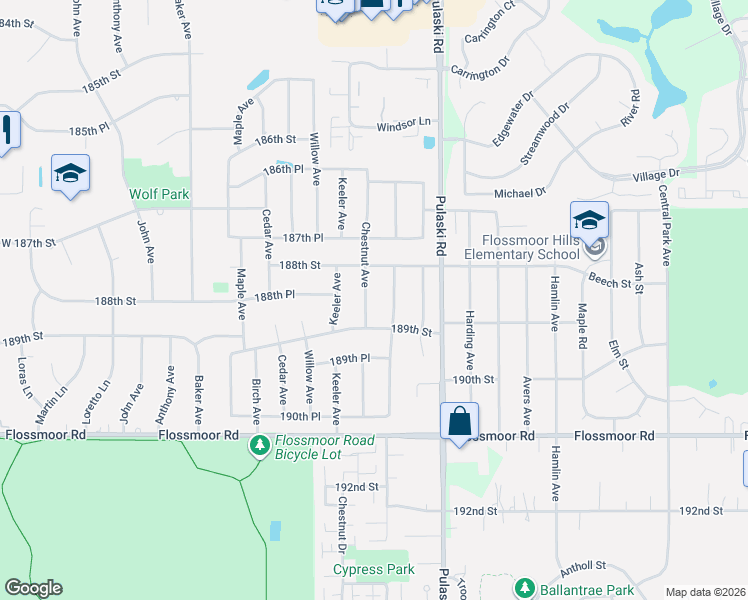map of restaurants, bars, coffee shops, grocery stores, and more near 18828 Chestnut Avenue in Country Club Hills