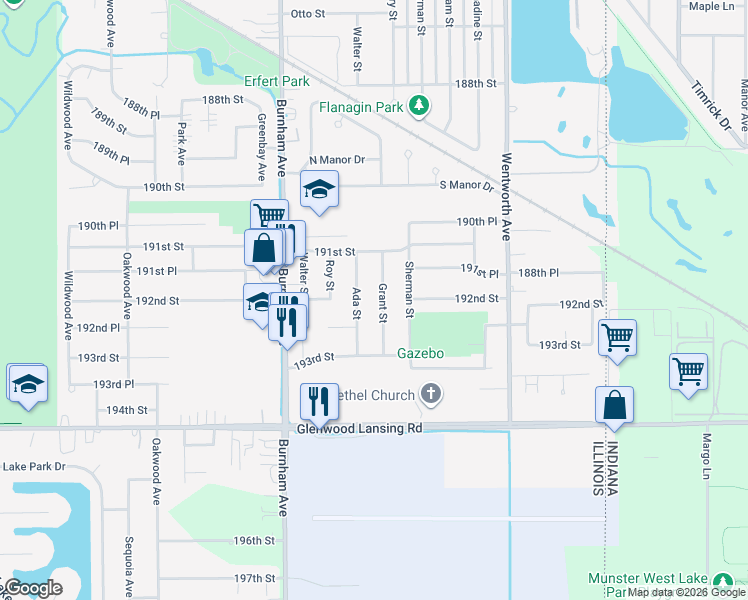 map of restaurants, bars, coffee shops, grocery stores, and more near 19150 Grant Street in Lansing