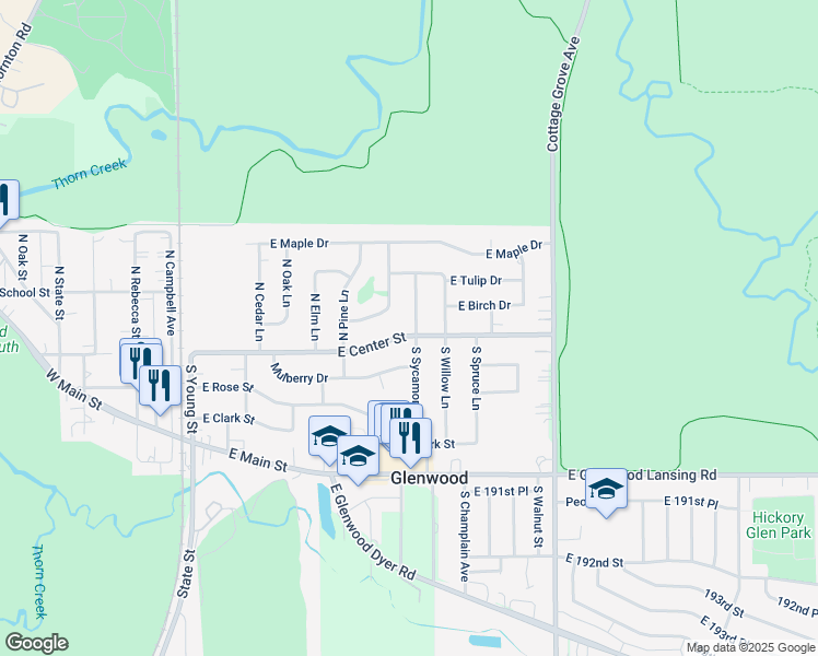map of restaurants, bars, coffee shops, grocery stores, and more near 333 East Center Street in Glenwood