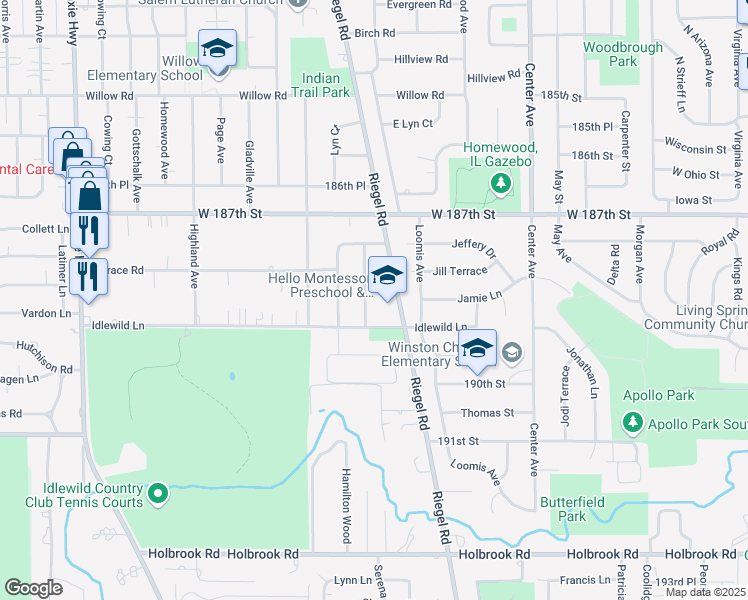 map of restaurants, bars, coffee shops, grocery stores, and more near 18835 Juhlin Drive in Homewood