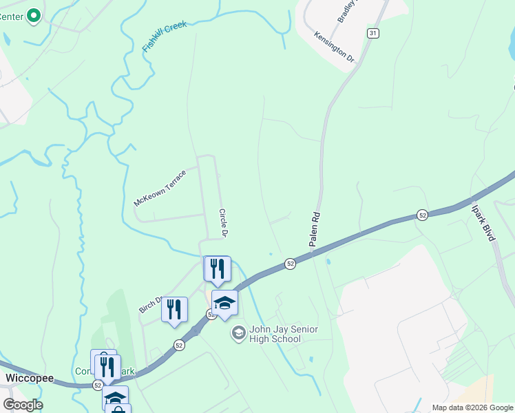 map of restaurants, bars, coffee shops, grocery stores, and more near 39 Roundhill Road in Hopewell Junction