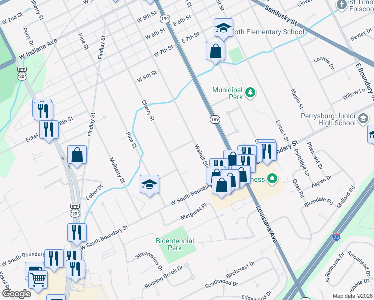 map of restaurants, bars, coffee shops, grocery stores, and more near 214 Meadowood Dr in Perrysburg