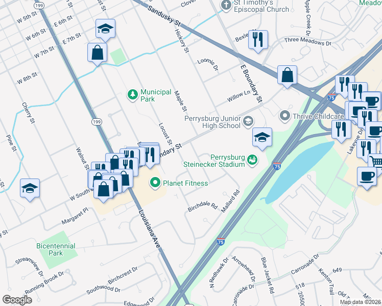 map of restaurants, bars, coffee shops, grocery stores, and more near 116 Pheasant Drive in Perrysburg