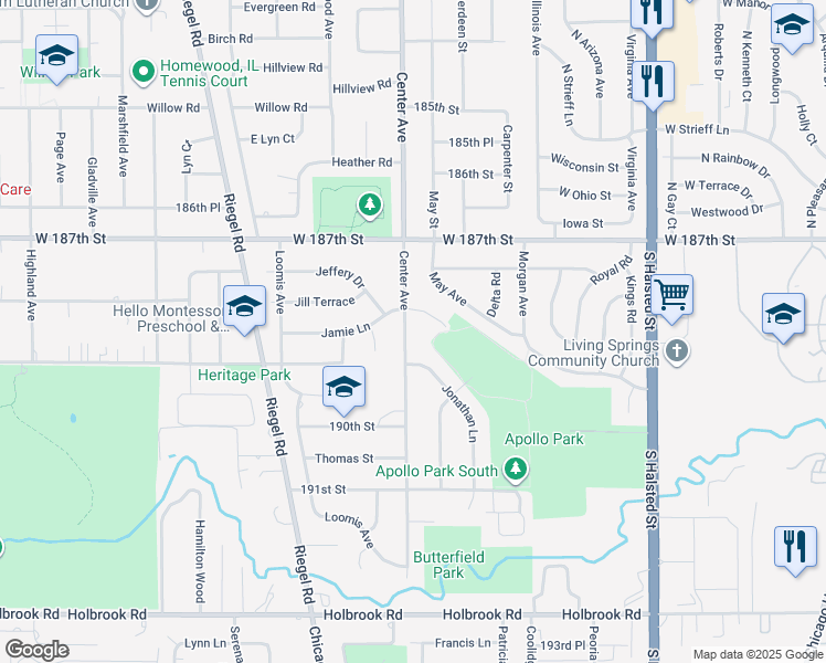 map of restaurants, bars, coffee shops, grocery stores, and more near 18835 Center Avenue in Homewood