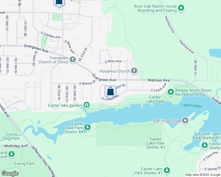 map of restaurants, bars, coffee shops, grocery stores, and more near 2512 East Marion Street in Des Moines