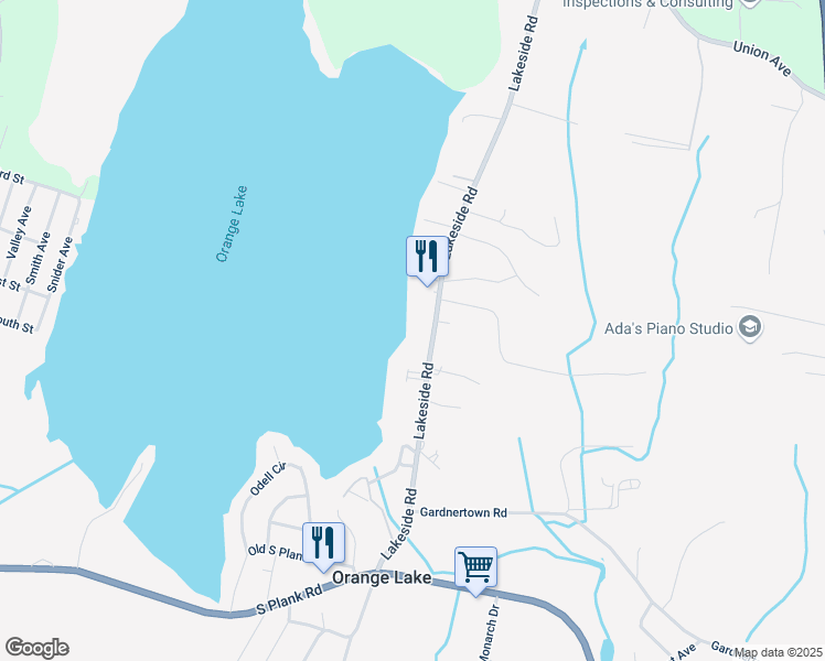 map of restaurants, bars, coffee shops, grocery stores, and more near 323 Lakeside Road in Newburgh