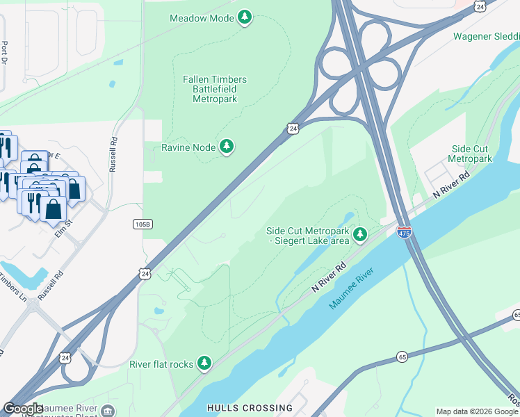 map of restaurants, bars, coffee shops, grocery stores, and more near 6355 Fallen Timbers Lane in Maumee