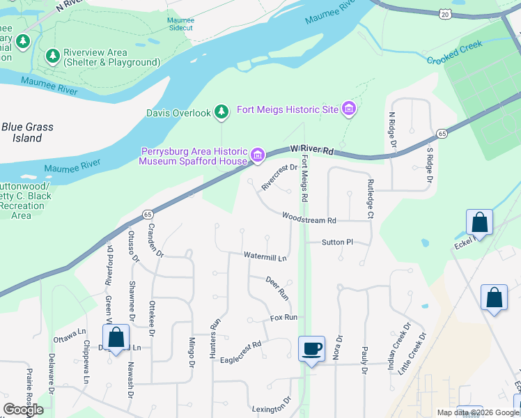 map of restaurants, bars, coffee shops, grocery stores, and more near 1540 Woodstream Road in Perrysburg