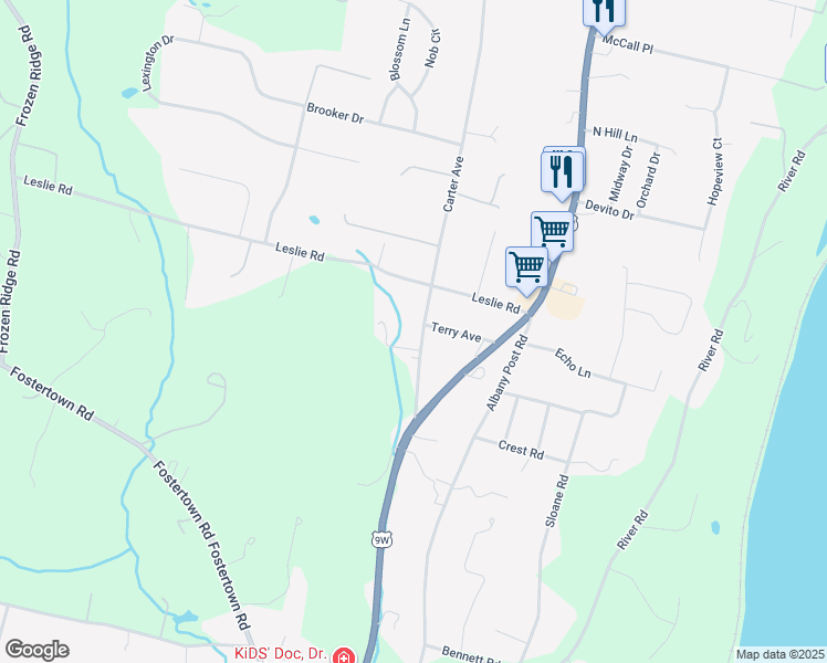 map of restaurants, bars, coffee shops, grocery stores, and more near 233 Carter Avenue in Newburgh