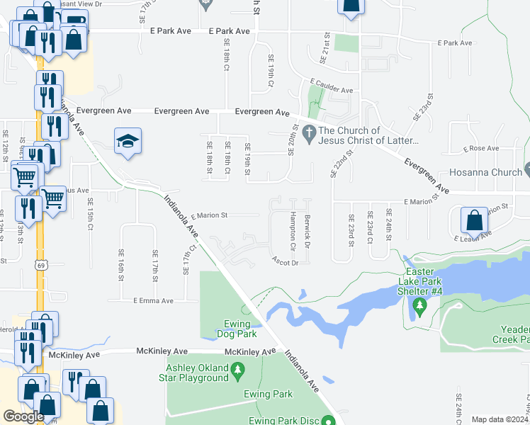map of restaurants, bars, coffee shops, grocery stores, and more near 4050 Windsor Place in Des Moines