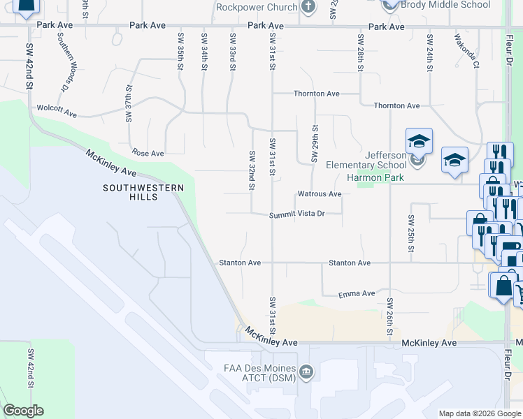 map of restaurants, bars, coffee shops, grocery stores, and more near 3111 Summit Vista Drive in Des Moines