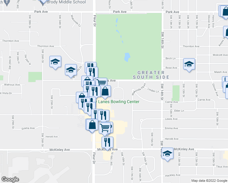map of restaurants, bars, coffee shops, grocery stores, and more near 37 Wakonda Cir in Des Moines