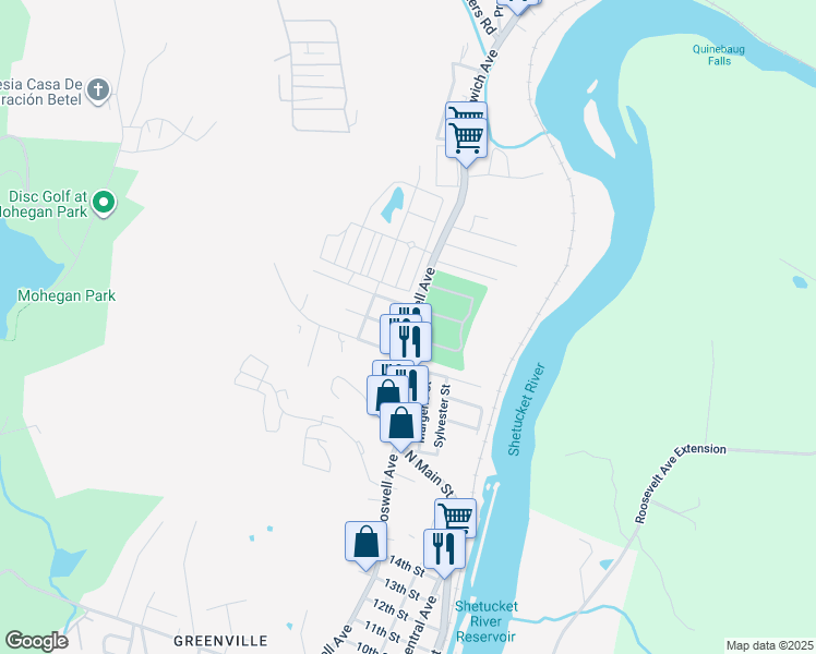 map of restaurants, bars, coffee shops, grocery stores, and more near 746 Boswell Avenue in Norwich