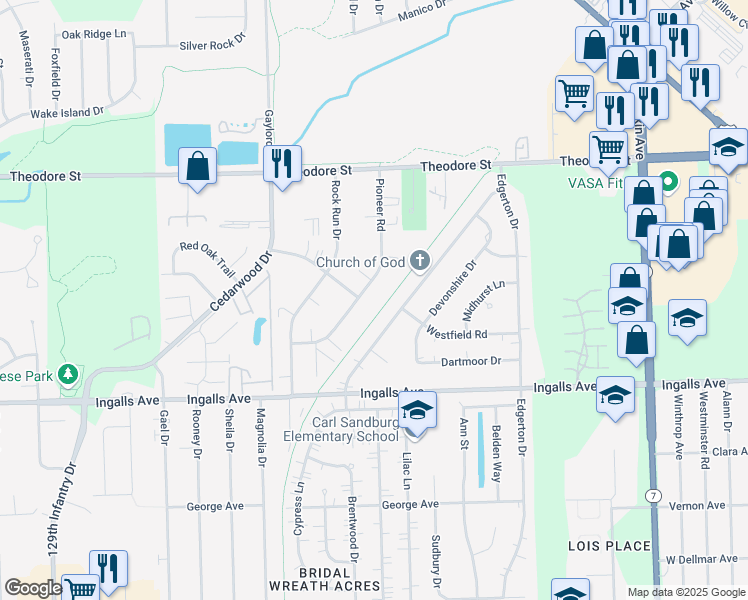 map of restaurants, bars, coffee shops, grocery stores, and more near 1233 Brentwood Place in Joliet