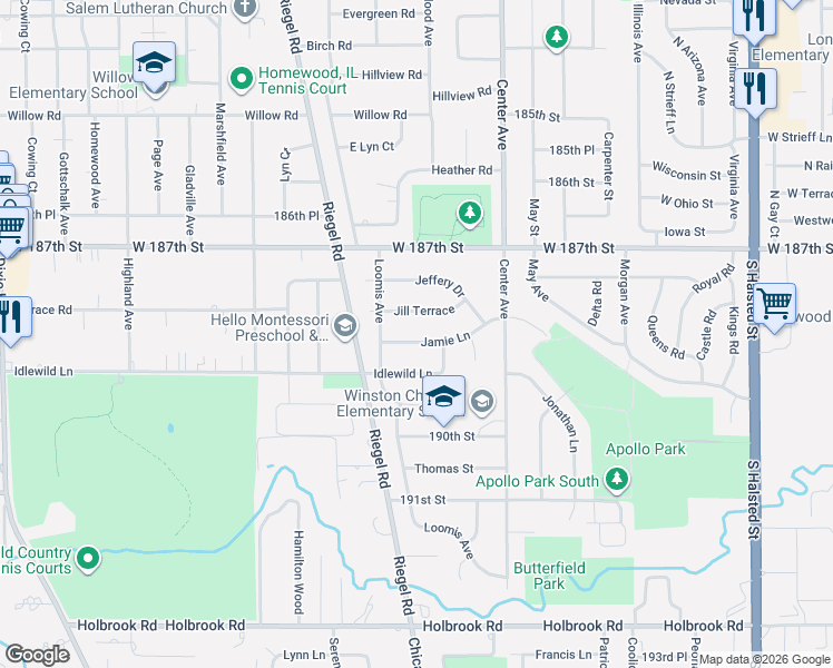 map of restaurants, bars, coffee shops, grocery stores, and more near 1344 Jamie Lane in Homewood