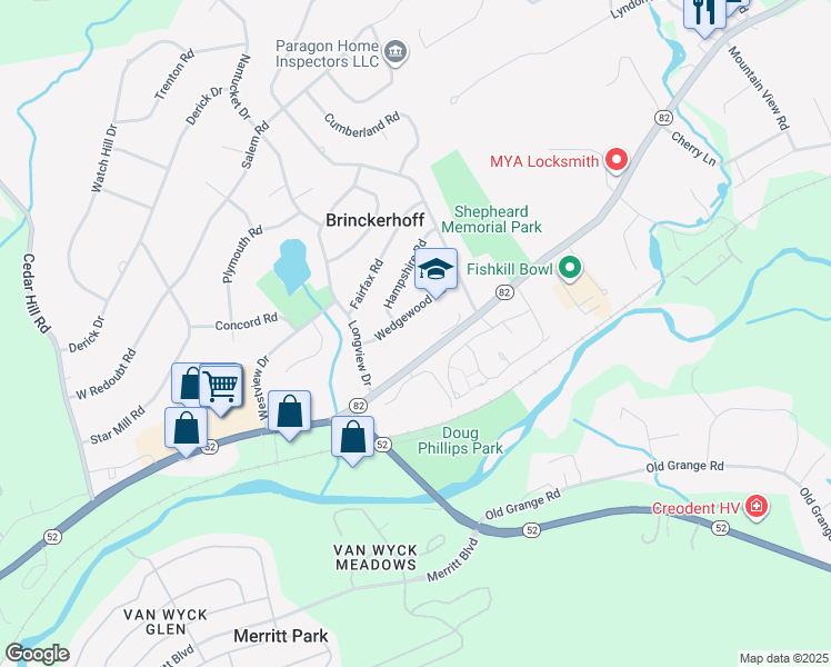 map of restaurants, bars, coffee shops, grocery stores, and more near 16 Wedgewood Road in Fishkill