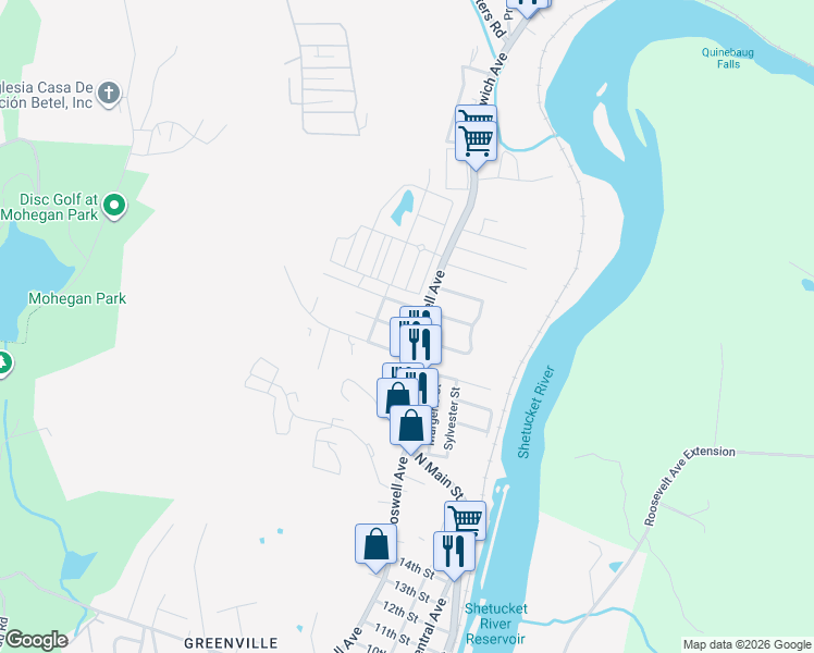 map of restaurants, bars, coffee shops, grocery stores, and more near 746 Boswell Avenue in Norwich