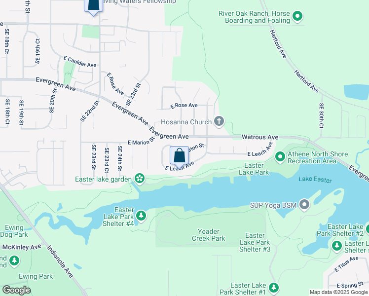 map of restaurants, bars, coffee shops, grocery stores, and more near 2512 East Marion Street in Des Moines